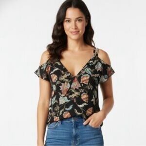 Stylish Black Floral Cold Shoulder Blouse